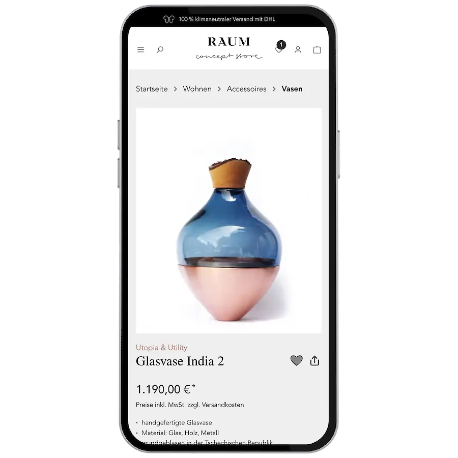 Raum Concept Store Produktdetail auf Handy