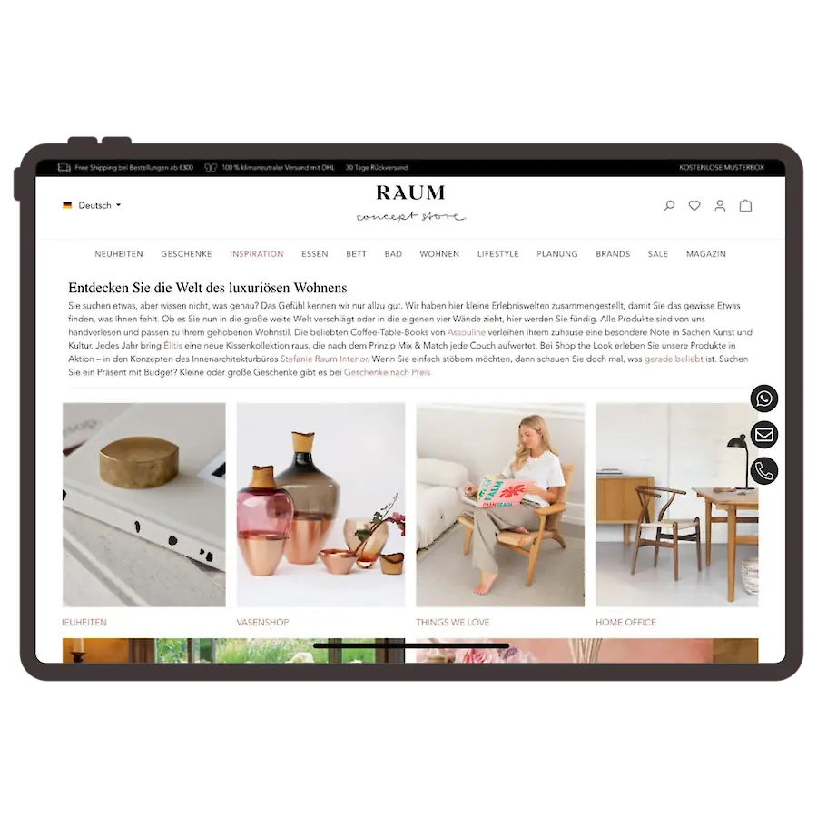 Raum Concept Store Produktlisting auf Tablet