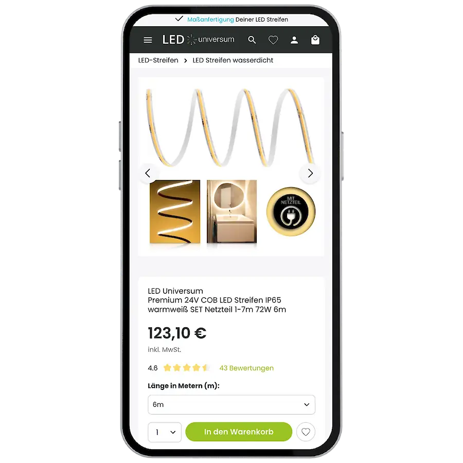LED Universum Produktdetail auf Handy