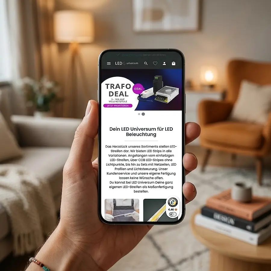 Optimierte Mobile Journey: Reibungsloses Einkaufen und einfache Konfiguration auf dem Smartphone.