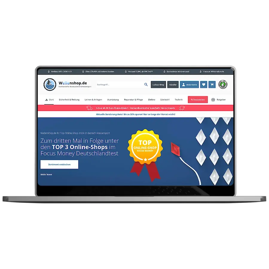 Wellenshop Startseite auf desktop