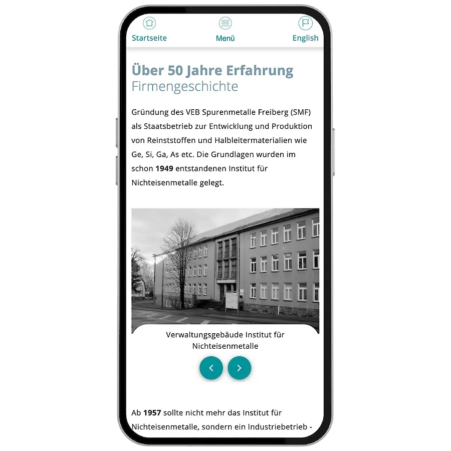 Freiberger Compound Materials website screen 3