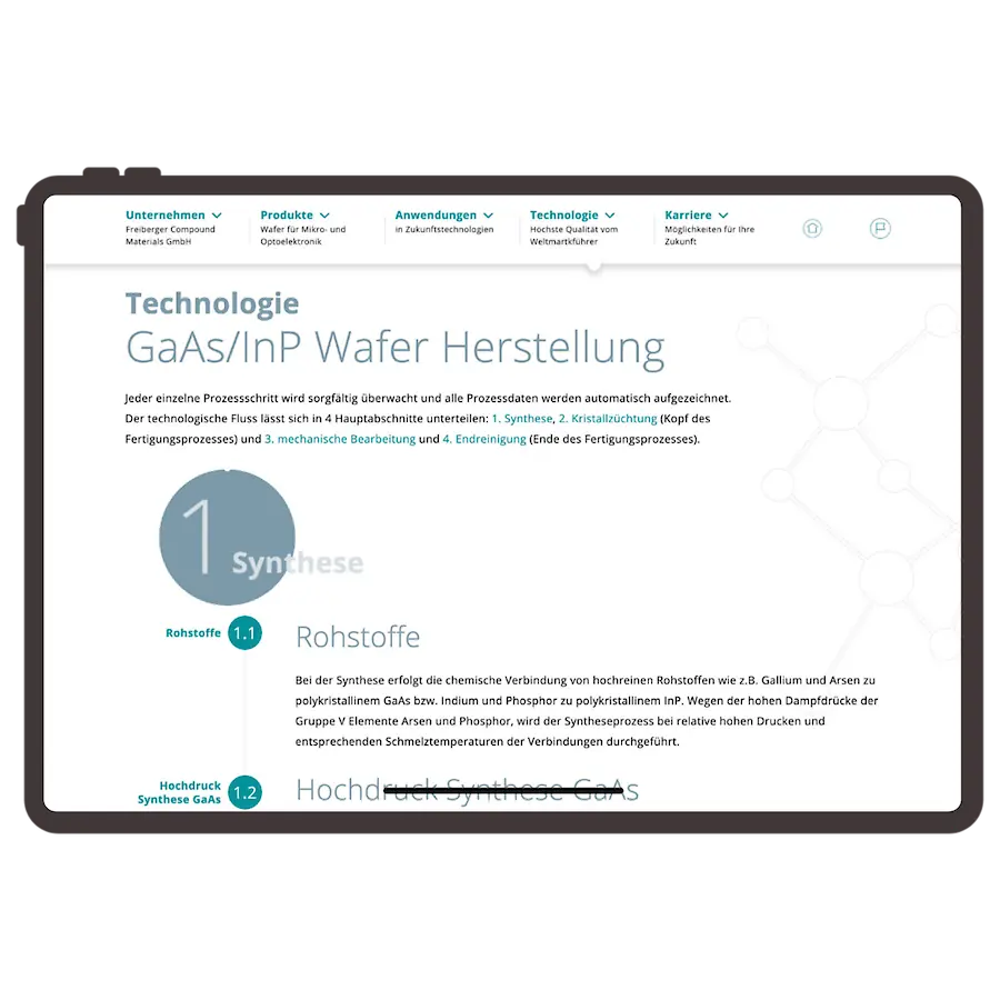 Freiberger Compound Materials website screen 2
